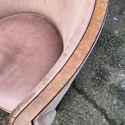 Art Deco club armchair Daisy Simon in beige leather and wood.