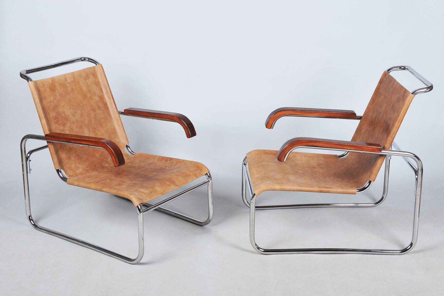 Czech Bauhaus Chrome Armchairs attributed to M. Breuer for Thonet, 1920s, Set of 2