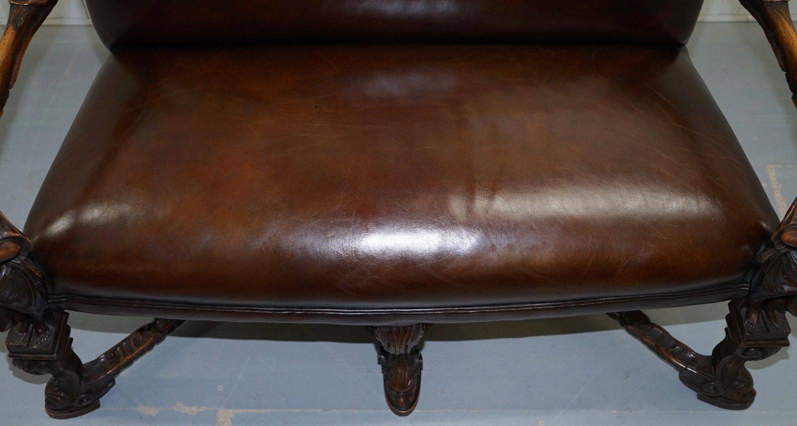 Carved Walnut Baroque Venetian Bench with Leather