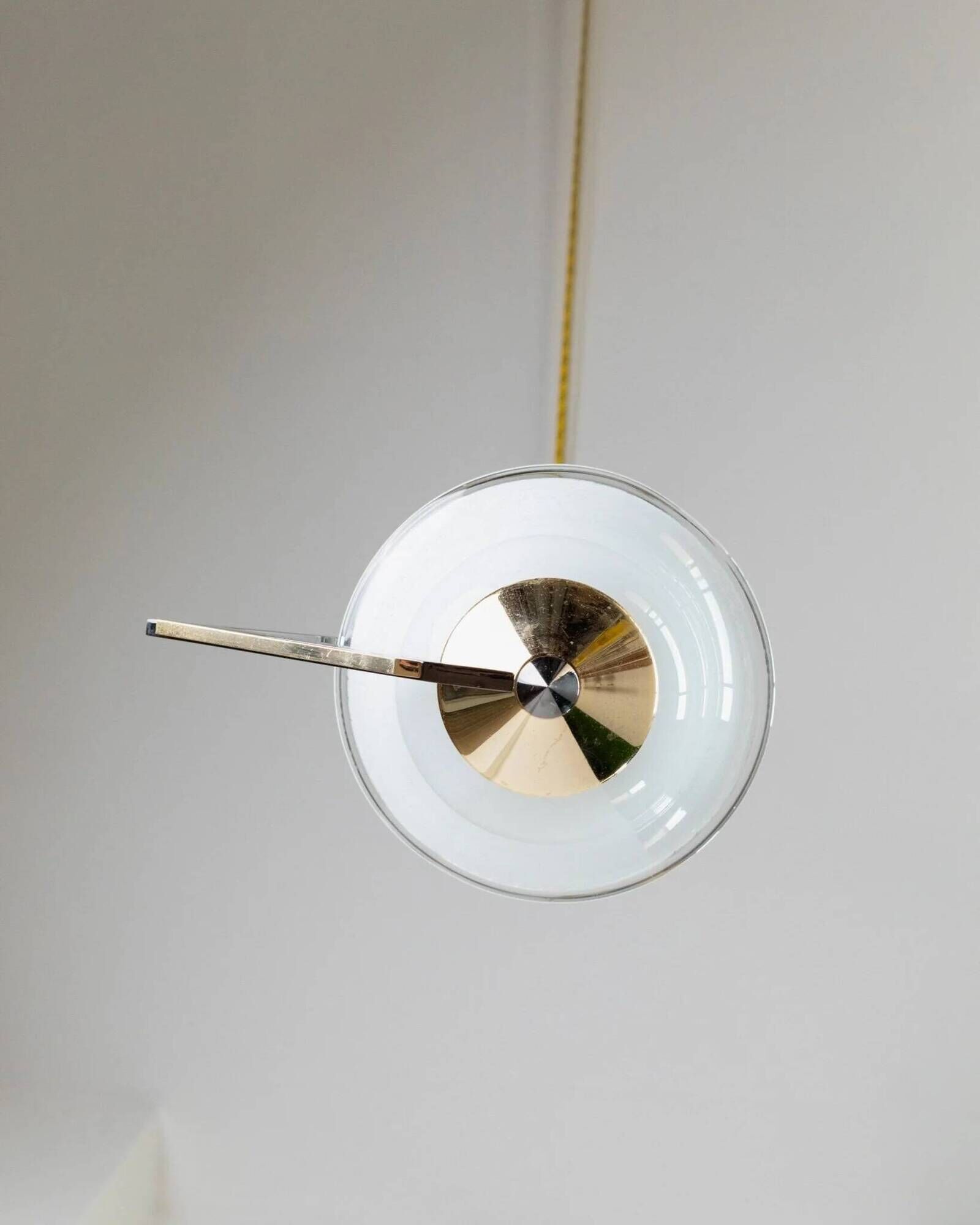White Murano Glass Ceiling Lamp with Gold Metal Trim – 1980s Italian Vintage Triangular Chandelier