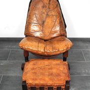 Brutalist oak lounge chair and ottoman, 1970s, set of 2