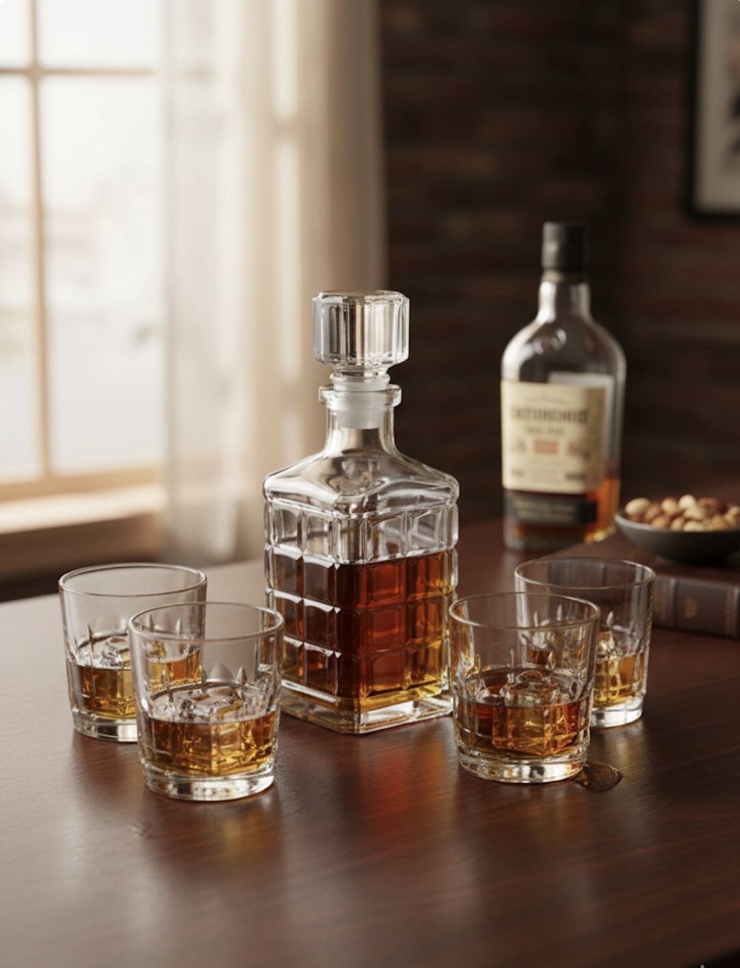 Luminarc Quadrille whisky service: decanter & 6 glasses from the 1970s.