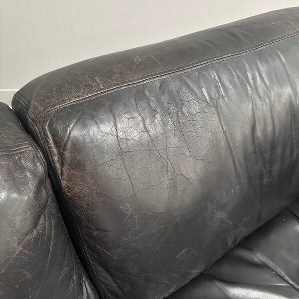 Vintage black leather sofa / daybed, 1970s