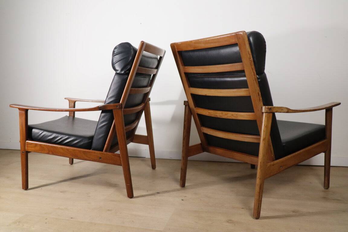 Pair of Scandinavian teak and leatherette armchairs, 1960