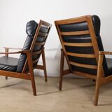 Pair of Scandinavian teak and leatherette armchairs, 1960