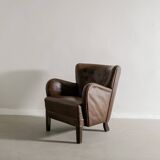 Vintage Danish "1669" Armchair in Brown Leather by Fritz Hansen, 1940s
