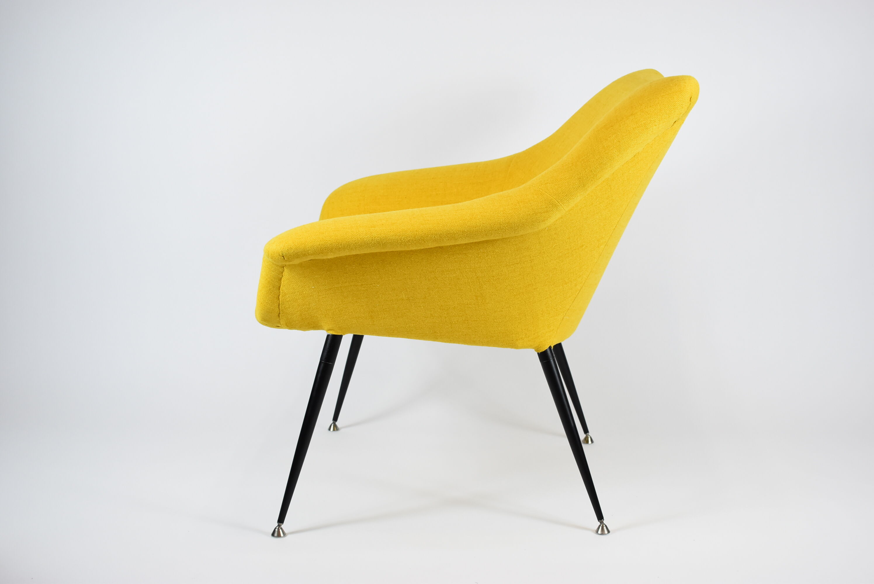 Mid-century armchair Shell, 1960s, NRD, yellow fabric, restored