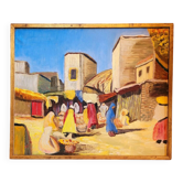 Ancien grand tableau orientaliste vintage