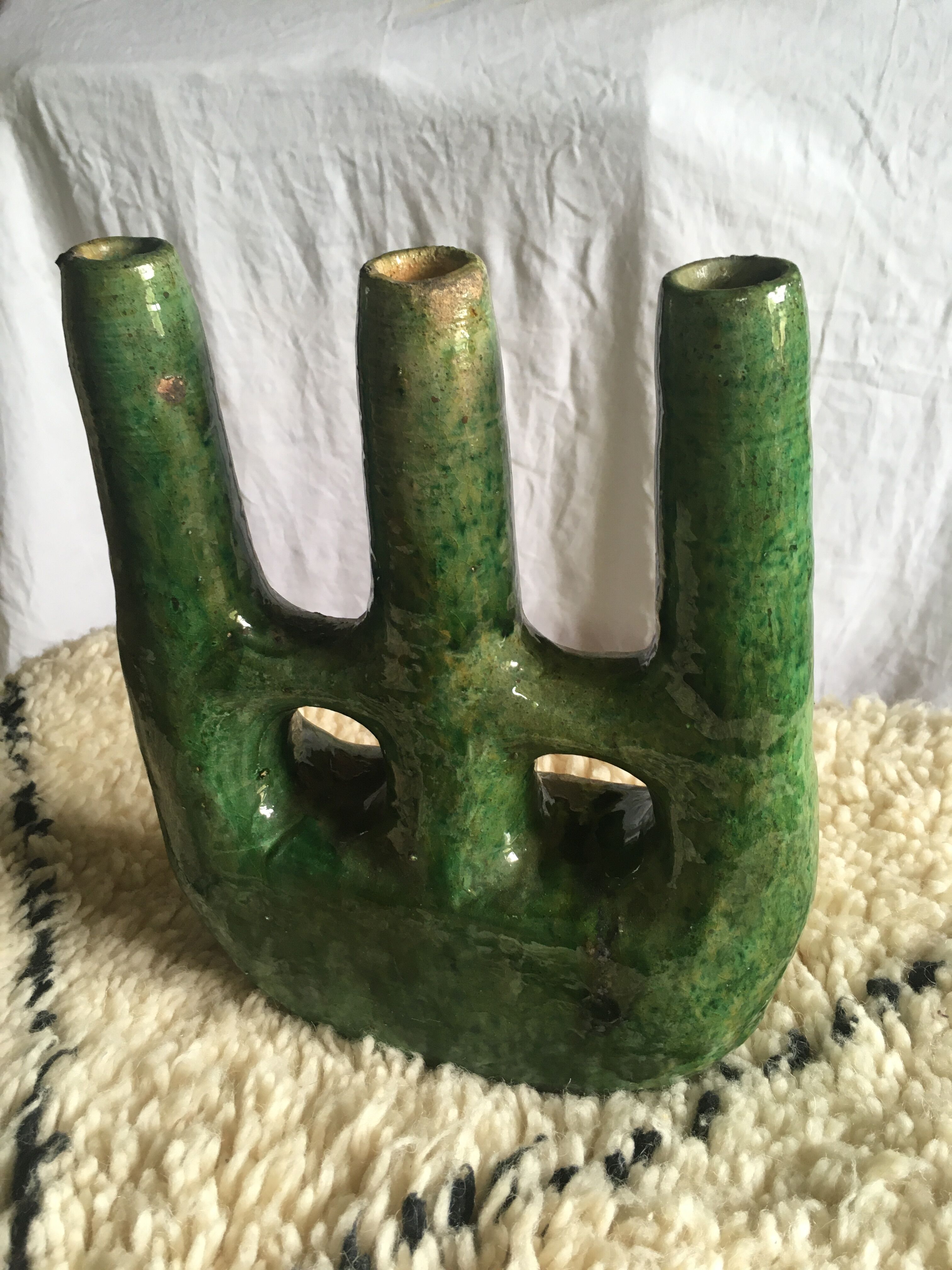 Enamelled terracotta candle holder