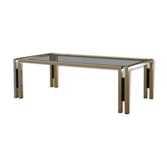 Coffee table design 70s, glass and gold metal