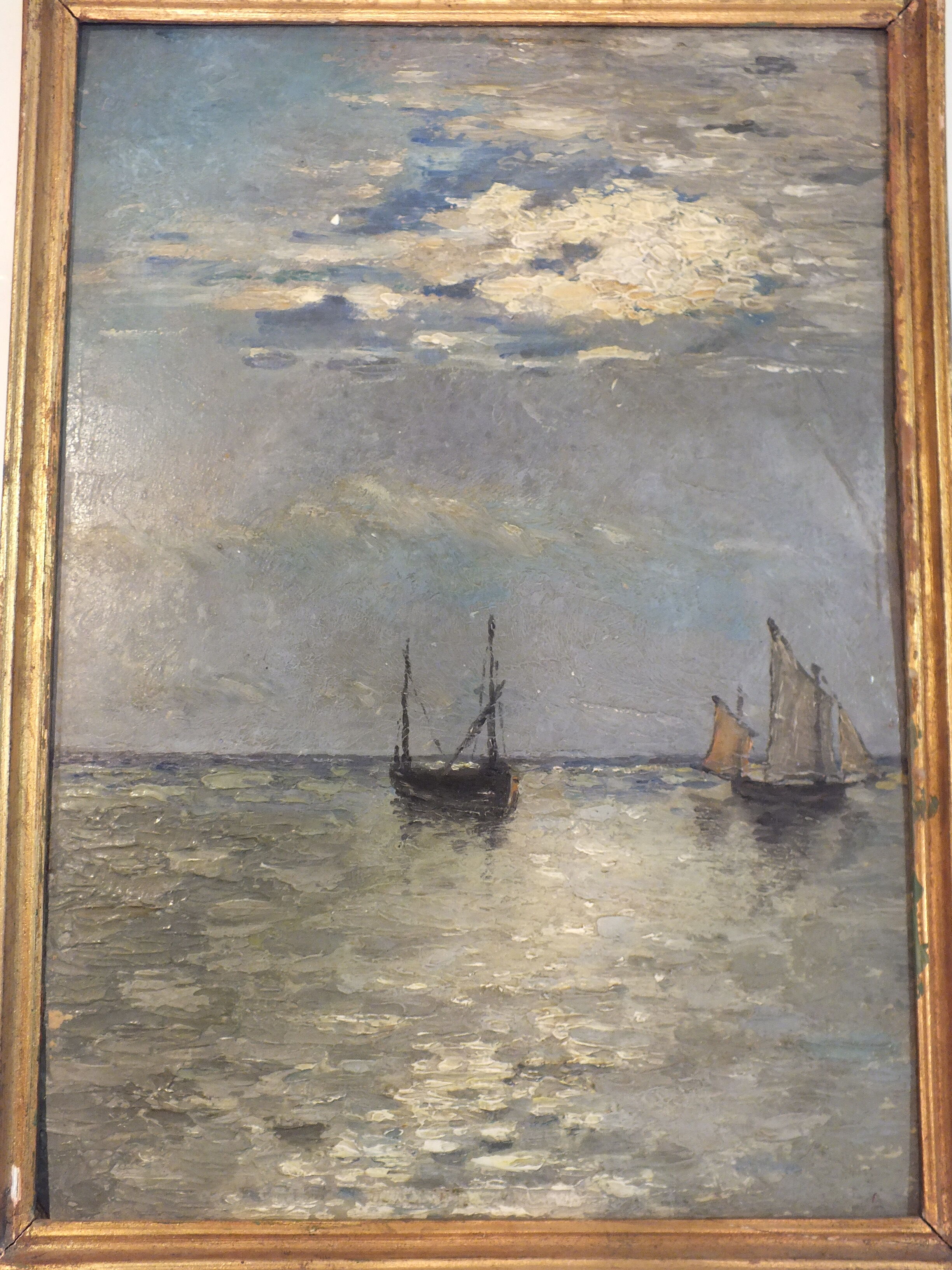 Impressionist painting on cardboard 1900 - marine, boats