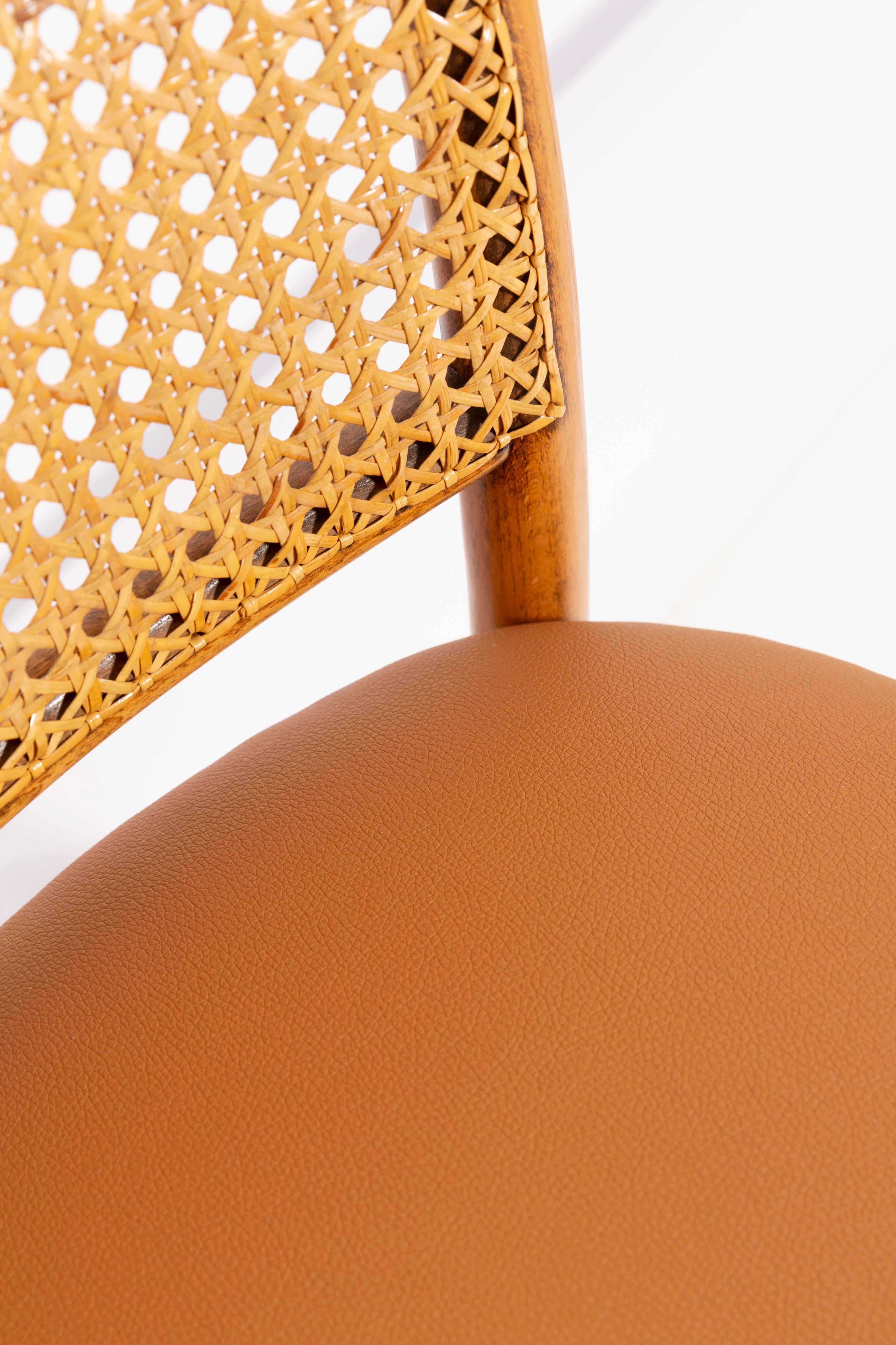 Thonet chair in rattan, camel faux leather and wood - 1960s
