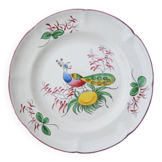 Assiette plate ancienne paon en céramique St Clément