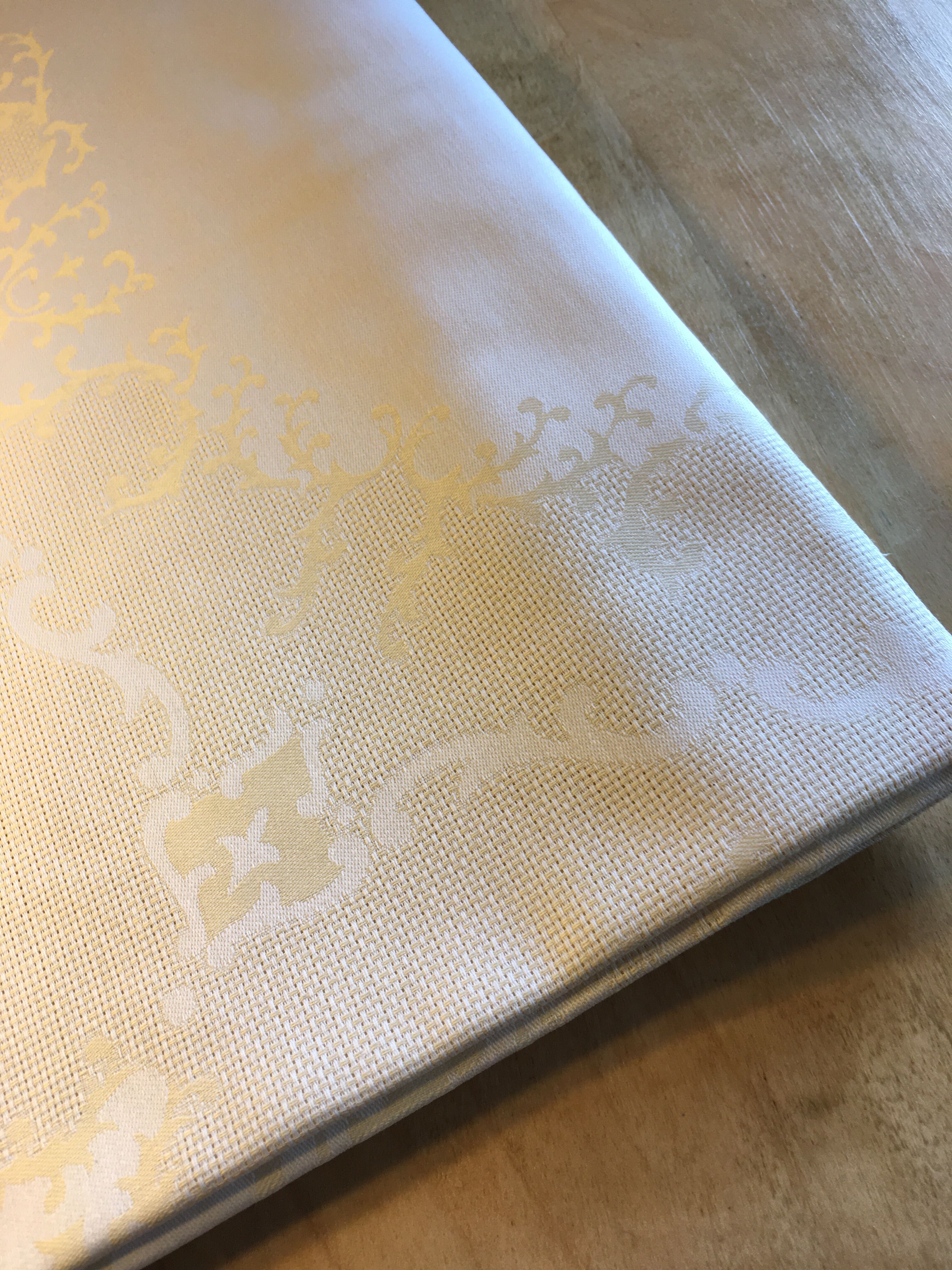 Pale yellow and cream damask tablecloth