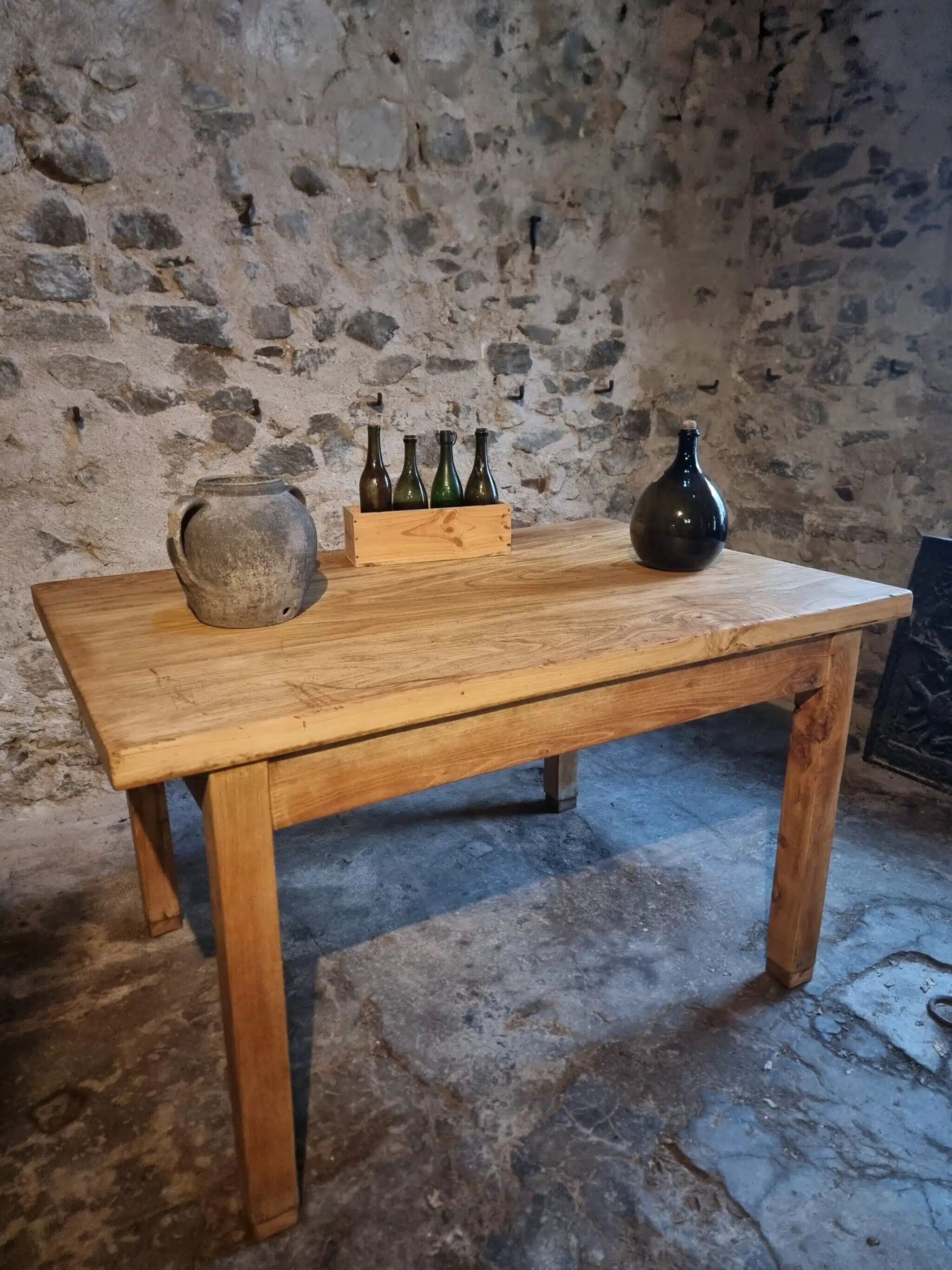 Vintage French baker's work table in chestnut, 1960s.