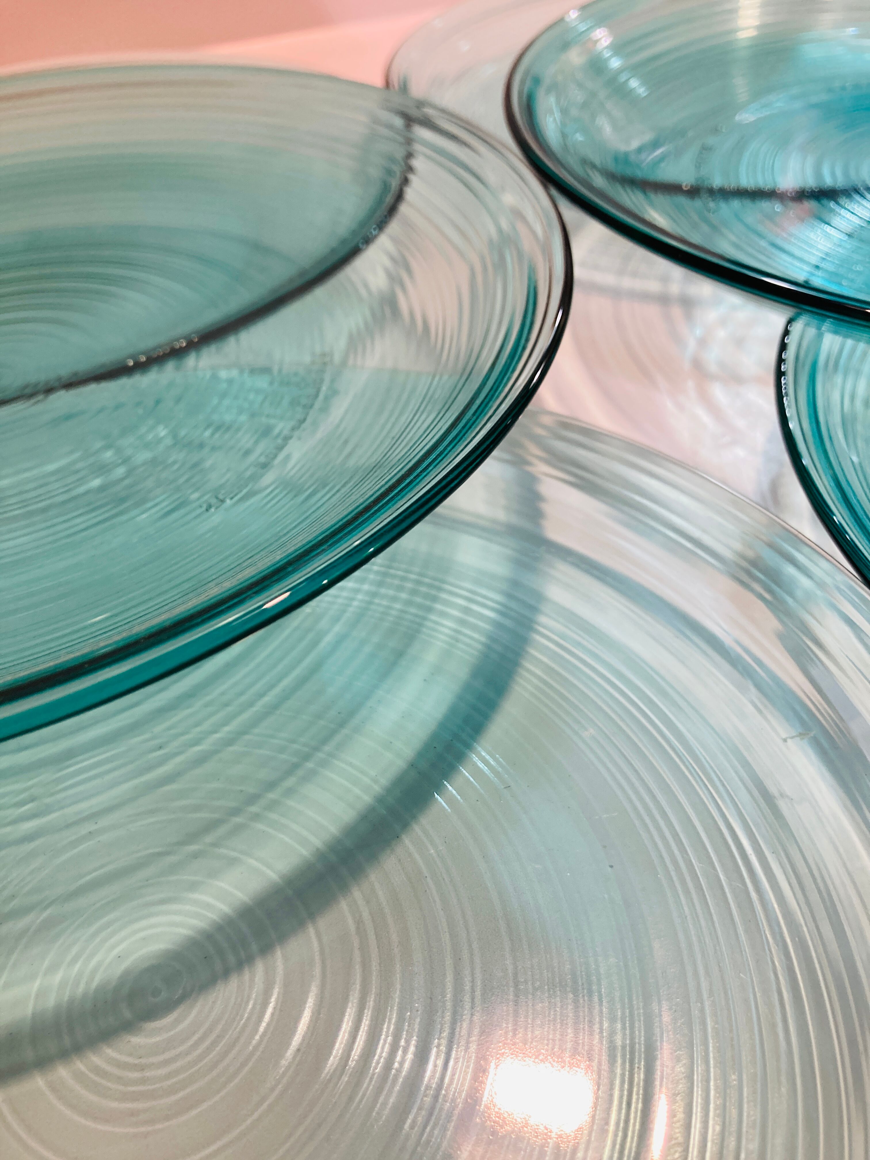 X6 turquoise glass plates Arcoroc-france-retro-cuisine-vintage