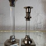80s silver metal acrylic candle holders