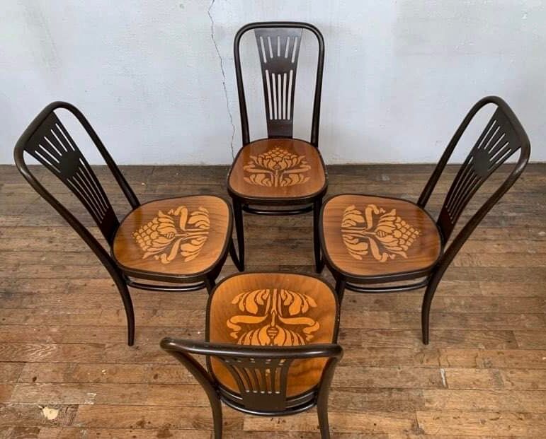 Lot 4 chairs bistrot wood curve stamp tuna and decor seat art nouveau