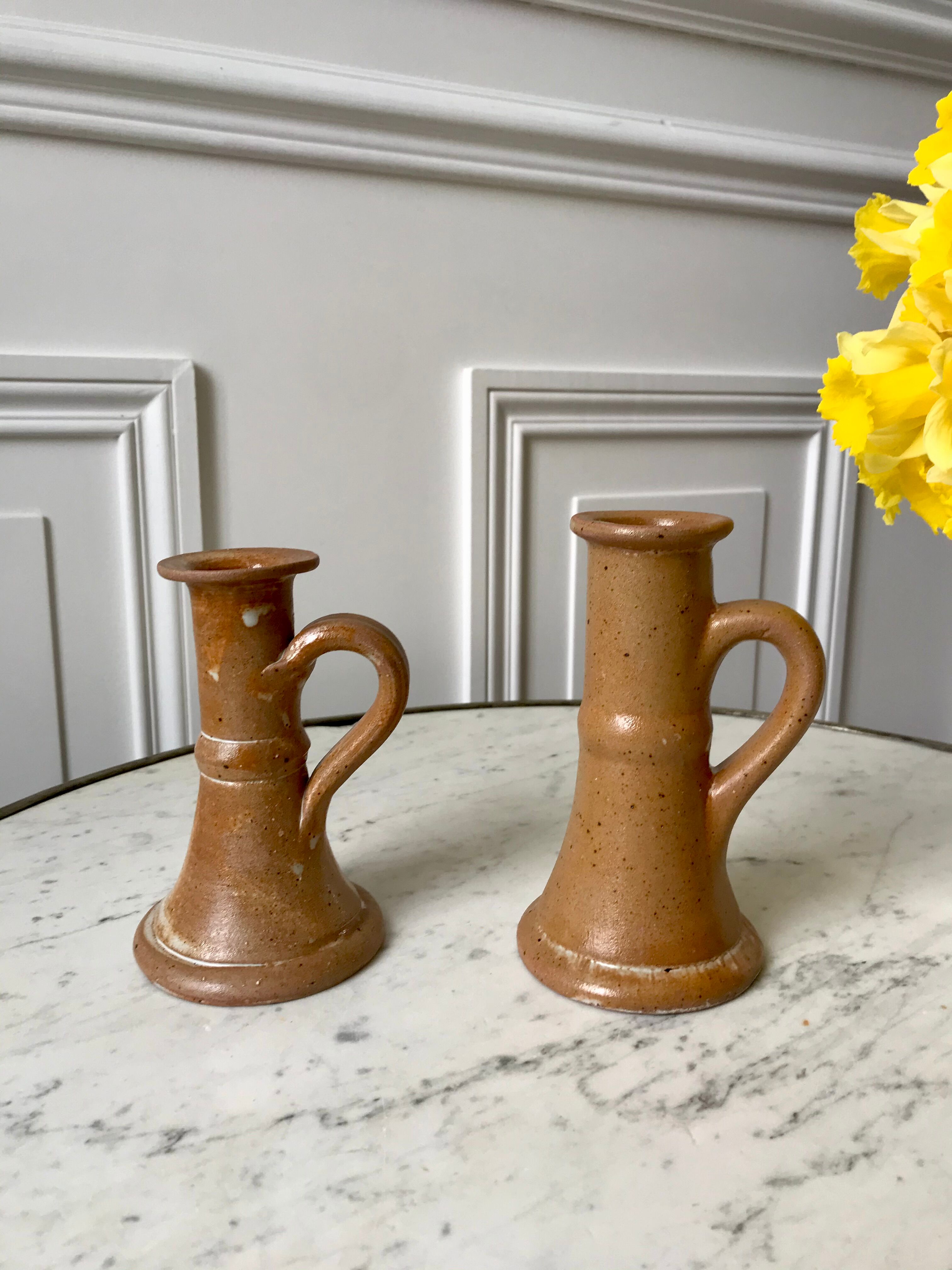Pair of stoneware candlesticks 70s