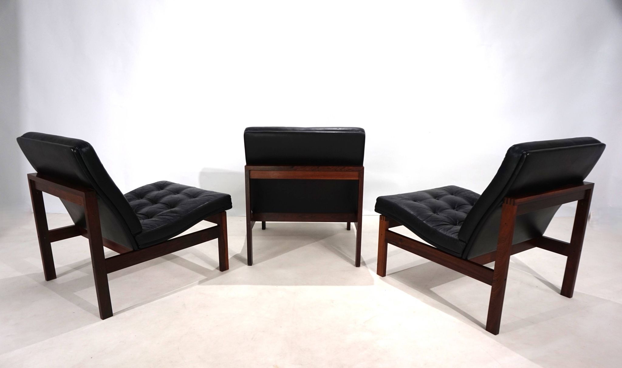France & Son Set of 3 Modular Leather Armchairs by O. Gjerløv-Knudsen/T. Li