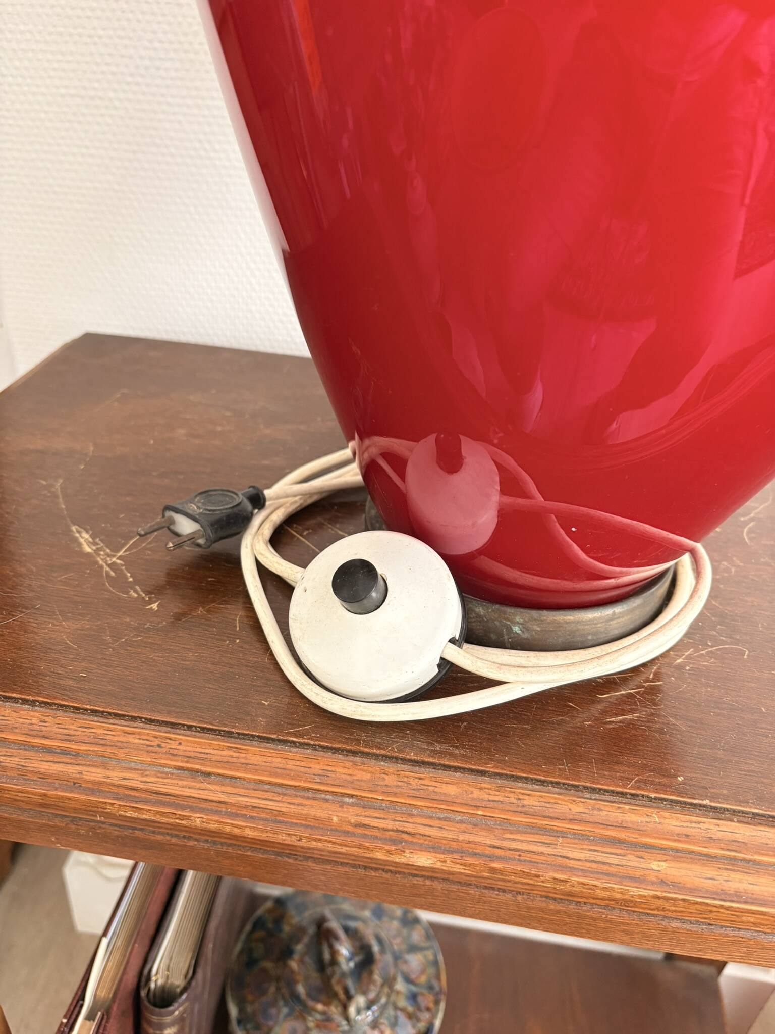 Large Bottle Lamp Opaline Glass Red Mid Century Vintage 80cm