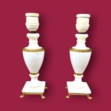 Pair of elegant antique lamp bases in alabaster and gilt brass