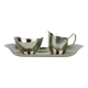 Danish 3-piece set sugar bowl creamer and tray stainless steel