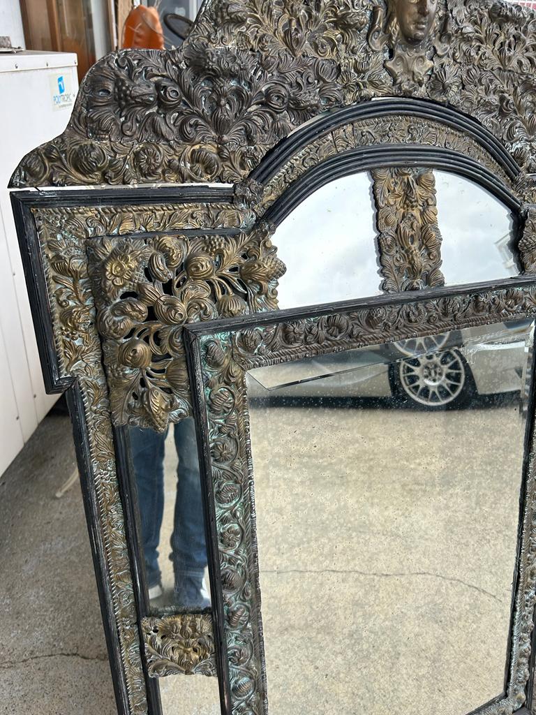 Mirror in brass and blackened wood Louis XIII style around 1880 h: 149 cm