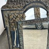 Miroir en laiton et bois noirci de style louis xiii vers 1880 h : 149 cm