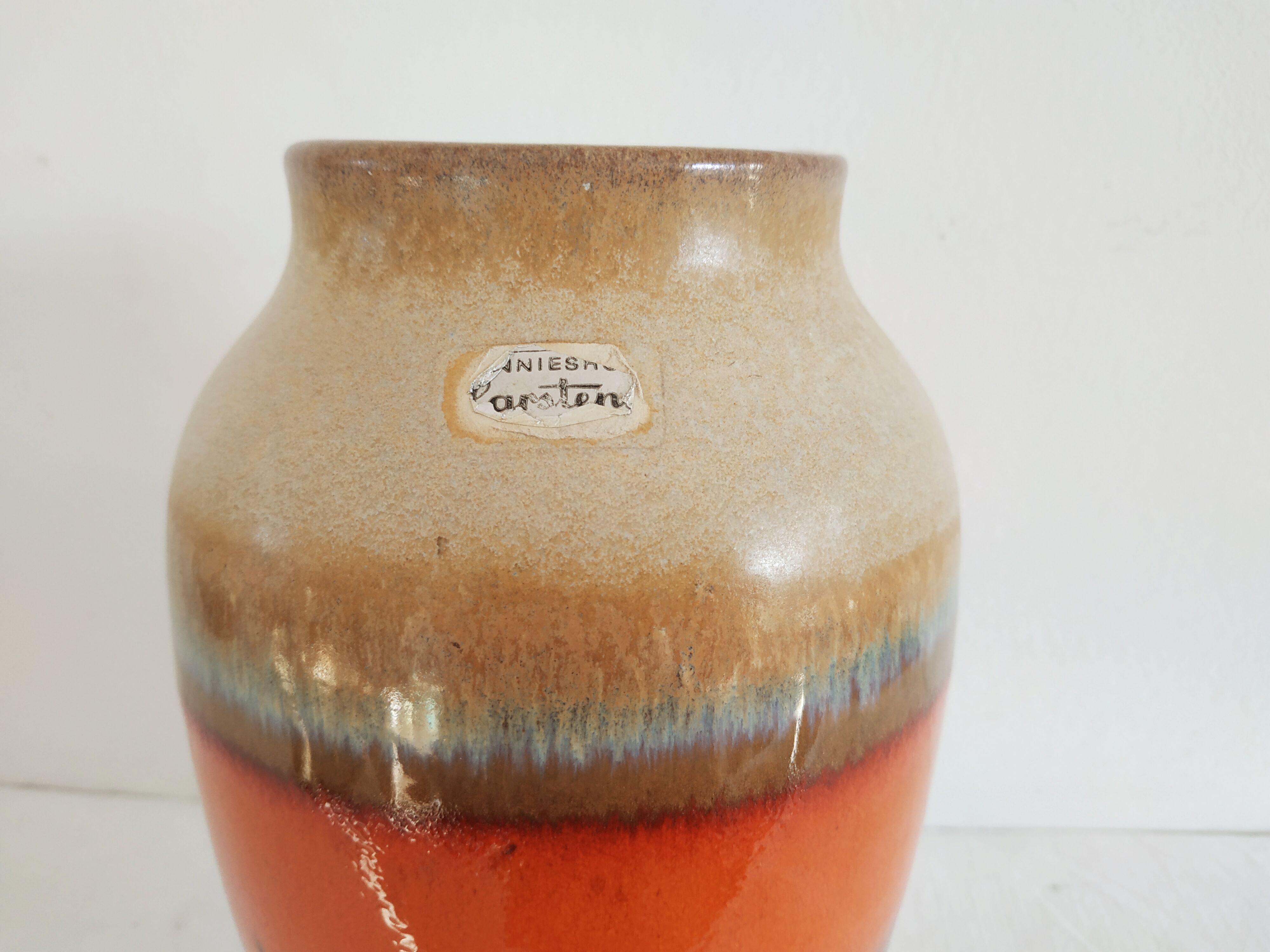 Vase West Germany  Carstens aux émaux rouge-orange, 1960