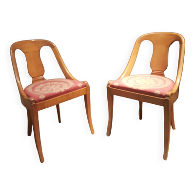 Paire de chaise gondole en bois clair