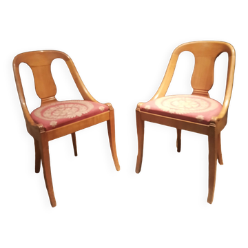Paire de chaise gondole en bois clair