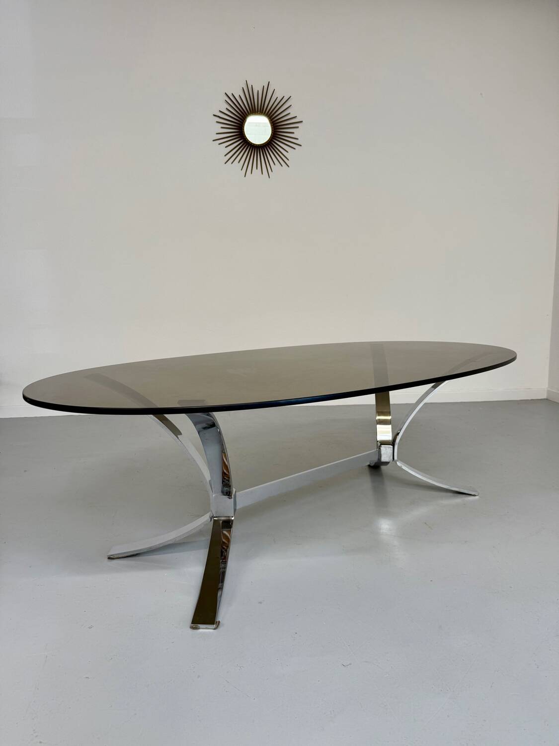 Old metal coffee table with smoked glass, Italian design, 70s vintage
