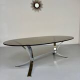 Old metal coffee table with smoked glass, Italian design, 70s vintage