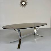 Old metal coffee table with smoked glass, Italian design, 70s vintage