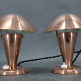 Paire de lampes de table Bauhaus en forme de champignon, finition cuivre, années 1930, Tchécoslovaquie