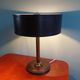 Brown leather desk lamp and brass foot, 70s