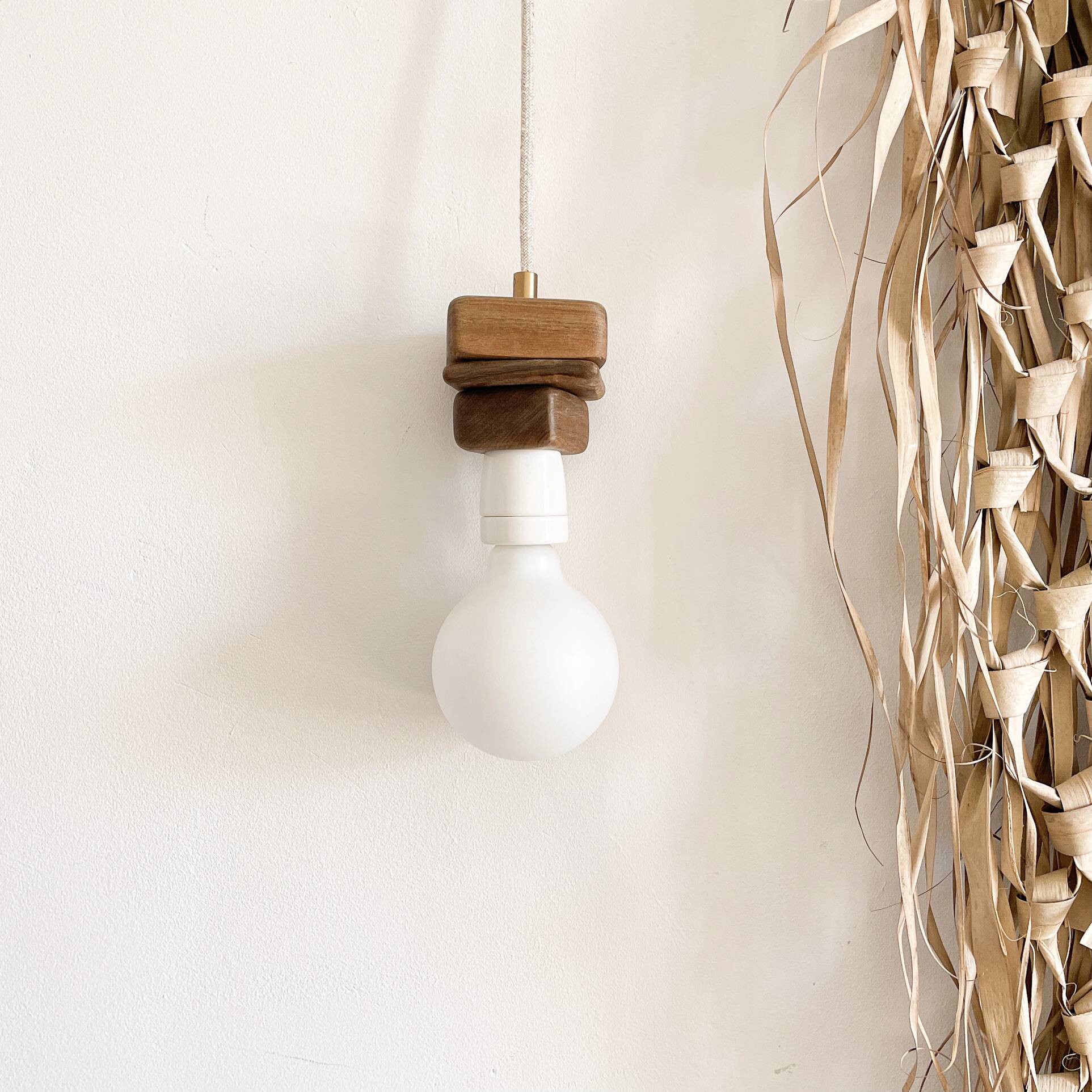 Wooden portable lamp with linen cable