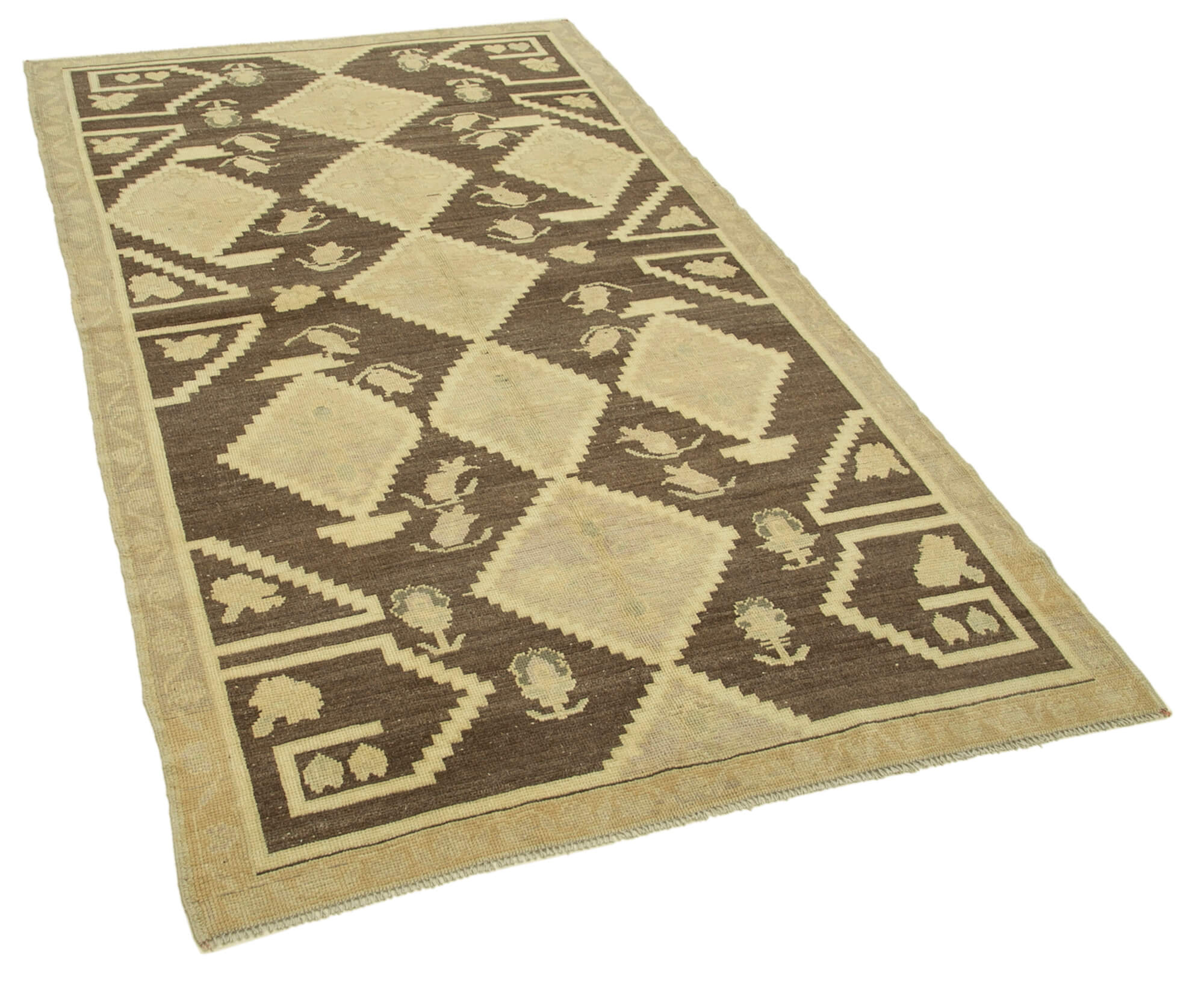 1960s handmade vintage oriental beige rug 125 cm x 225 cm