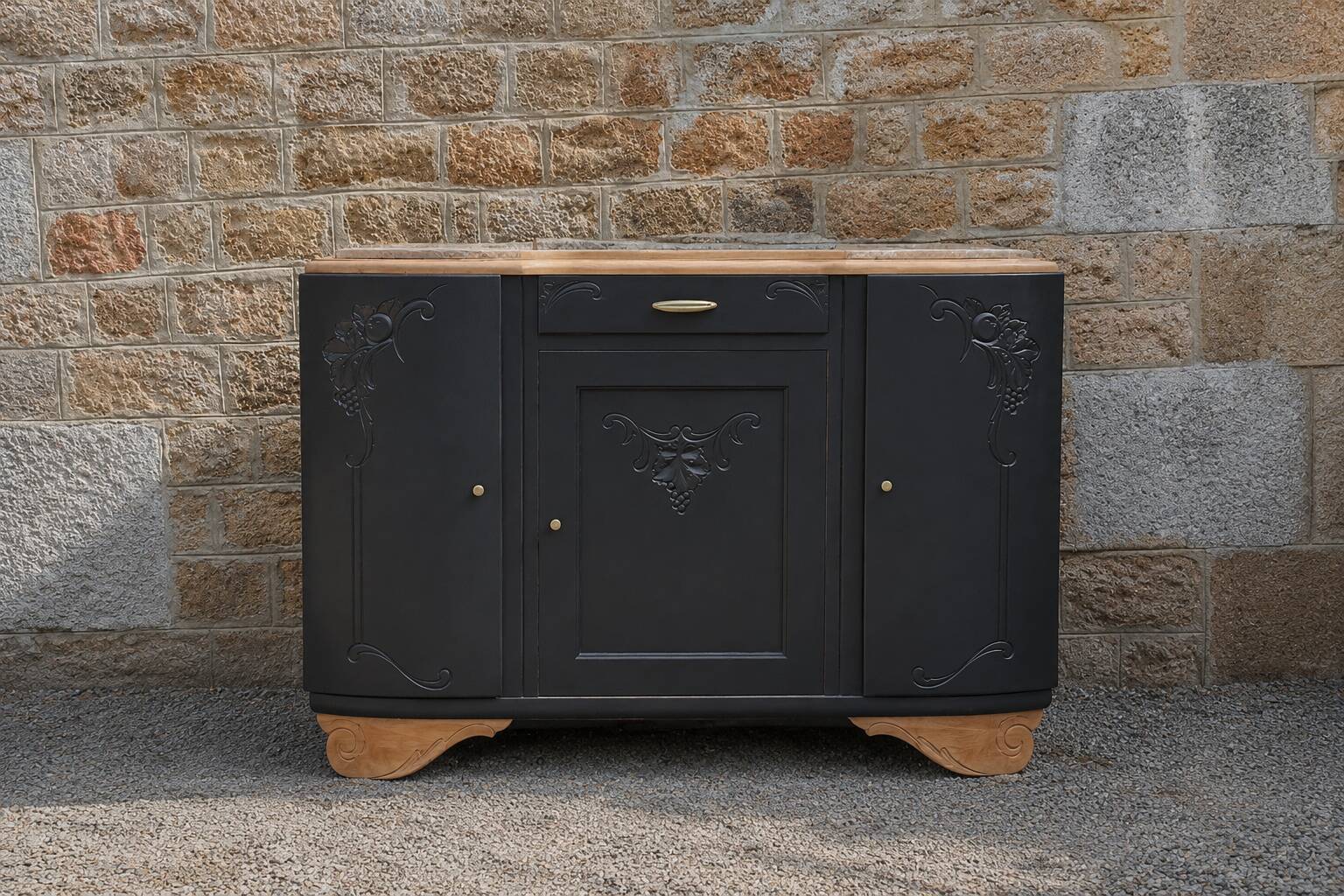 Art Deco buffet with 3 doors in black – Original marble