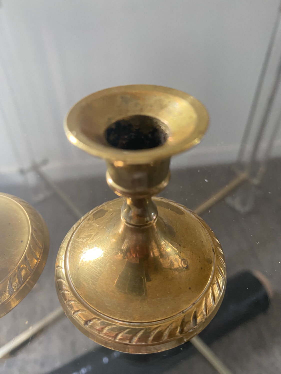 Pair of miniature torch brass candlesticks from the 70s