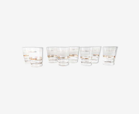 8 verres avec bande granité blanc et liserés doré année 50