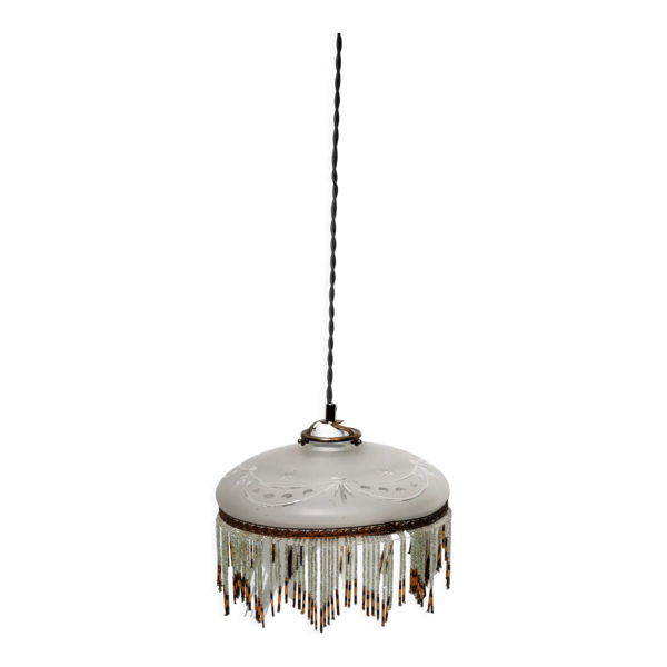 Suspension art déco verre ciselé et pampilles