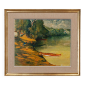 Oil on panel by bernard devanne nantes at the water's edge