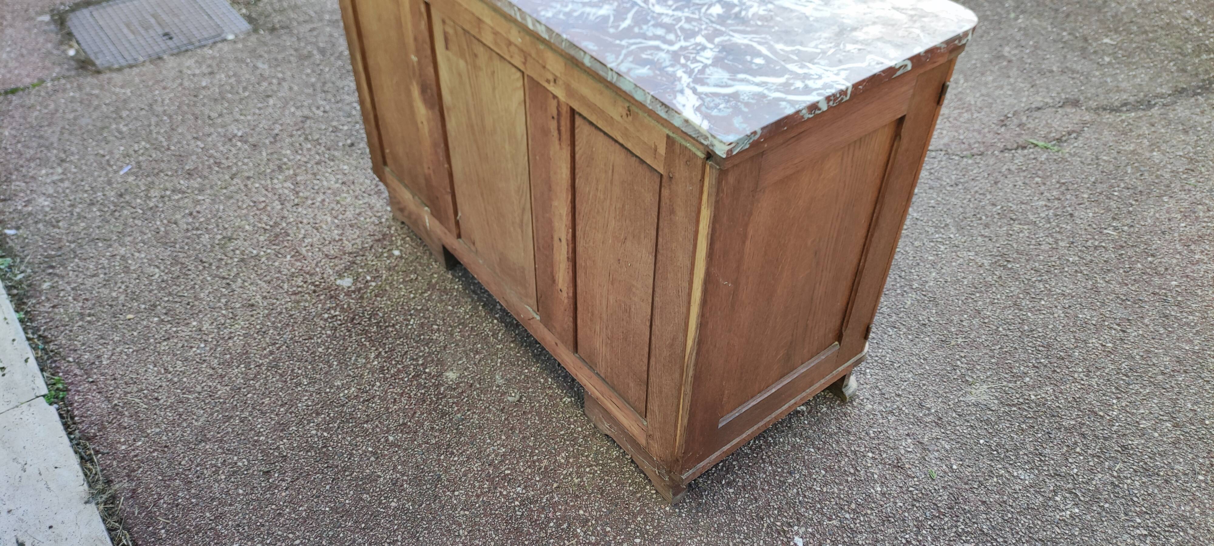Small Buffet Commode Solid wood 4 drawer - Red marble - 1950