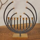 Menorah Hanoukia gold and silver plated, made in Israel by Karshi, 1970