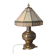 brass and bronze lamp with an antique base from 1900 and a glass paste shade
