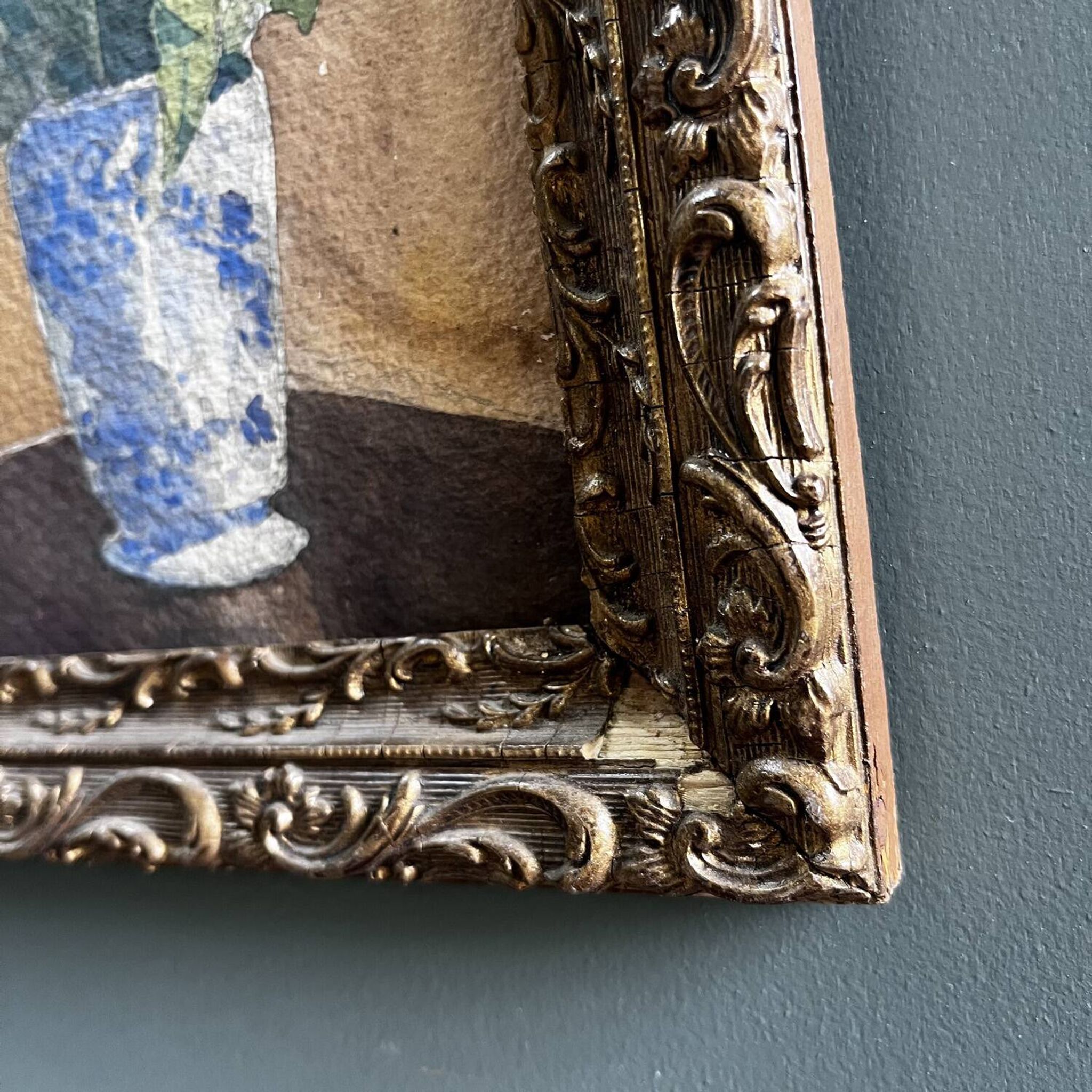 Tableau début XXème "Le bouquet au vase bleu"