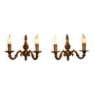 Pair Mid Century Italian Vintage Brass Traditional Style Double Wall Lights 4739