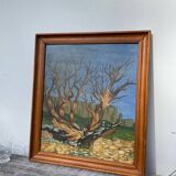 Old painting forest tree oil on canvas